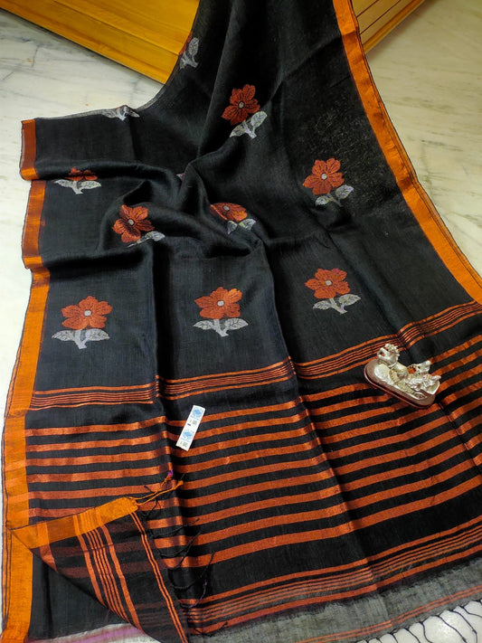 Linen jamdani saree A Rosy affair