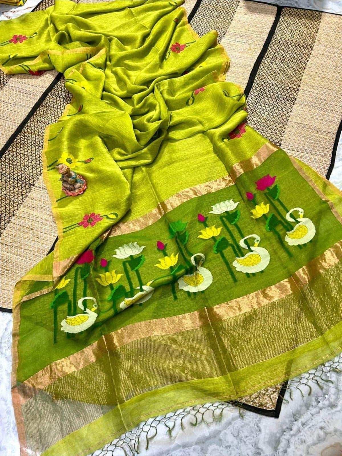 Silk linen tissue paithani, A love triangle of tissue, linen and paithani