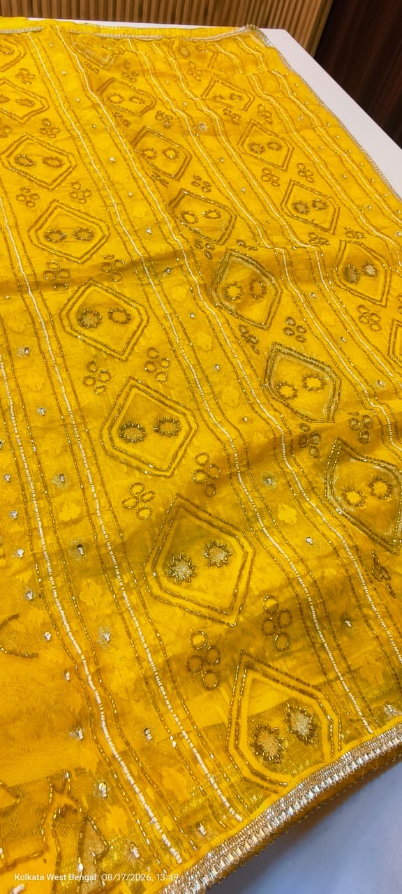 Karchupi work on kardana jamdani saree