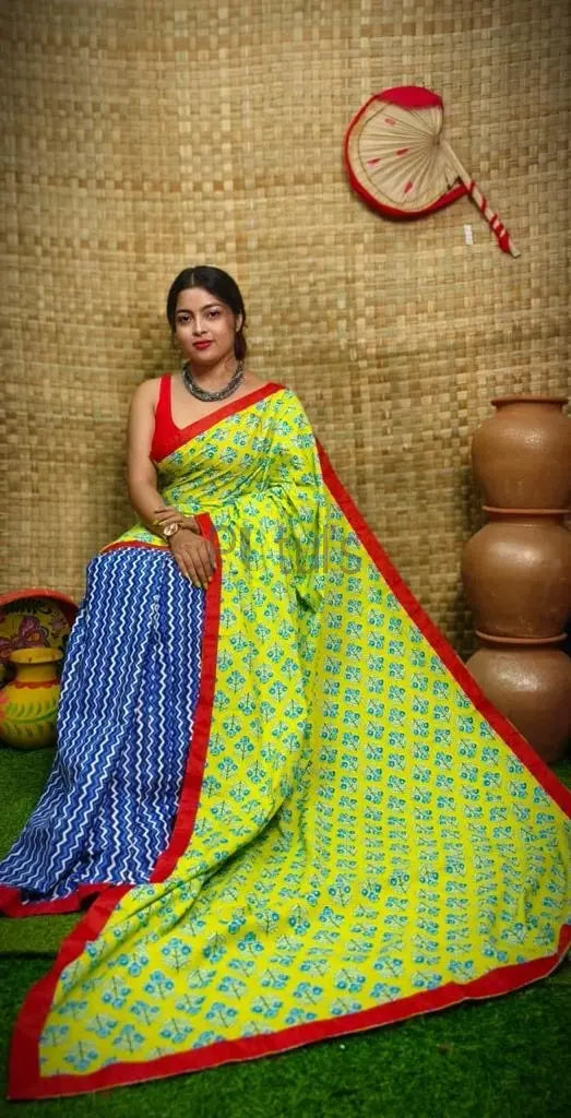 Ajrakh print mix n match fusion saree Putul's Fashion