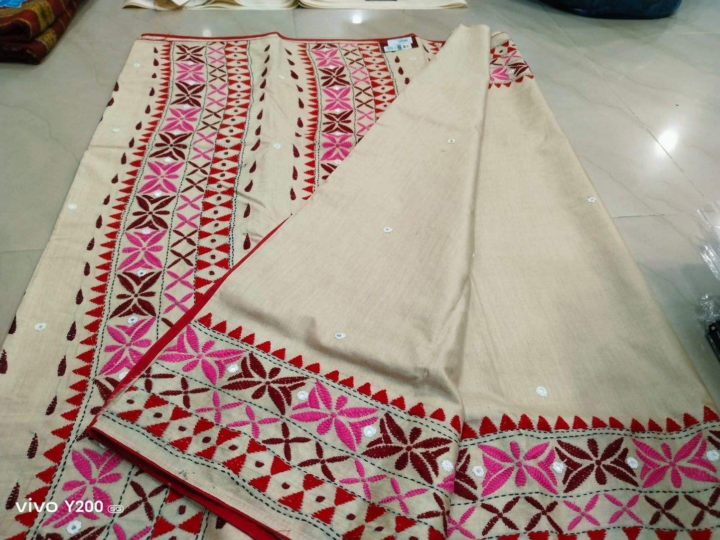 Kathiya work on Gachi tussar saree//Silk mark certified