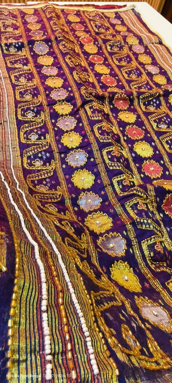 Handmade karchupi work on mercerised cotton jamdani saree