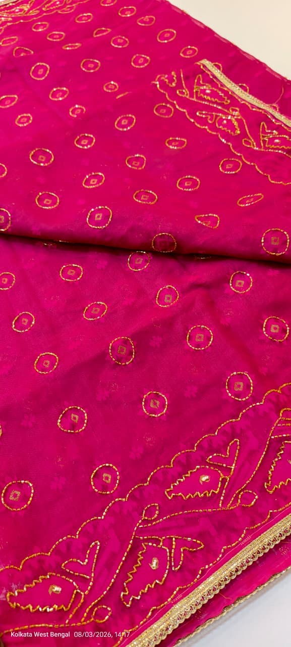 Rani coloured kardana jamdani with blouse piece