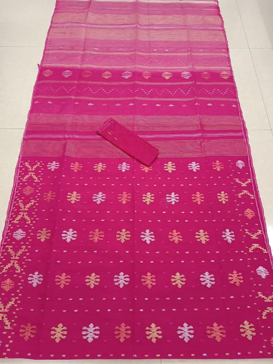 Half silk jamdani saree direct from Bangladesh Rani colour