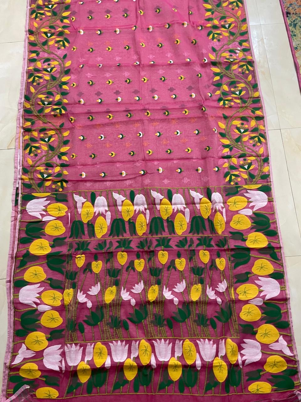 Bengal resham dhakai jamdani saree lotus