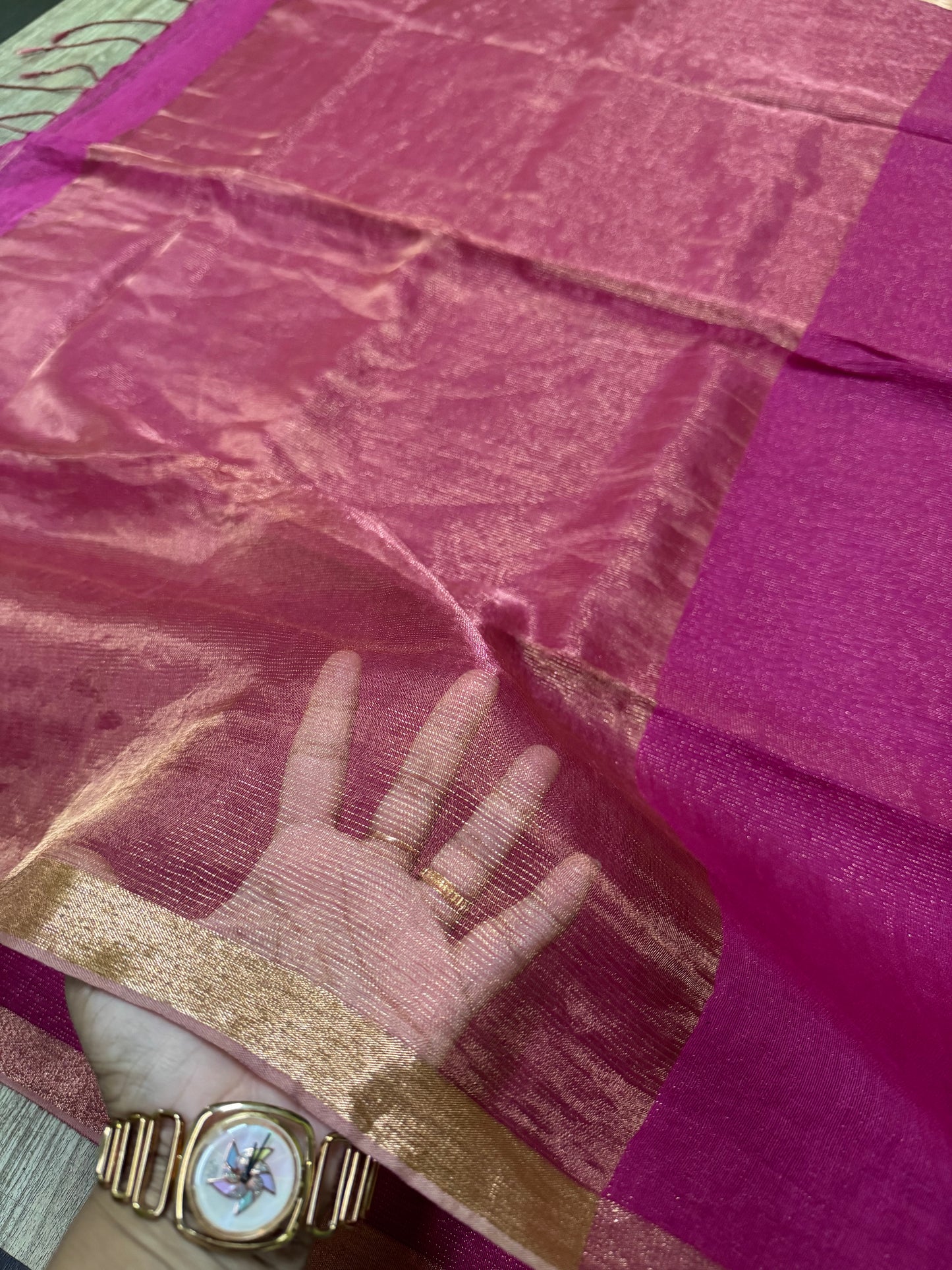 Metallic Linen Saree with Zari Weaving Border by Putul's Fashion