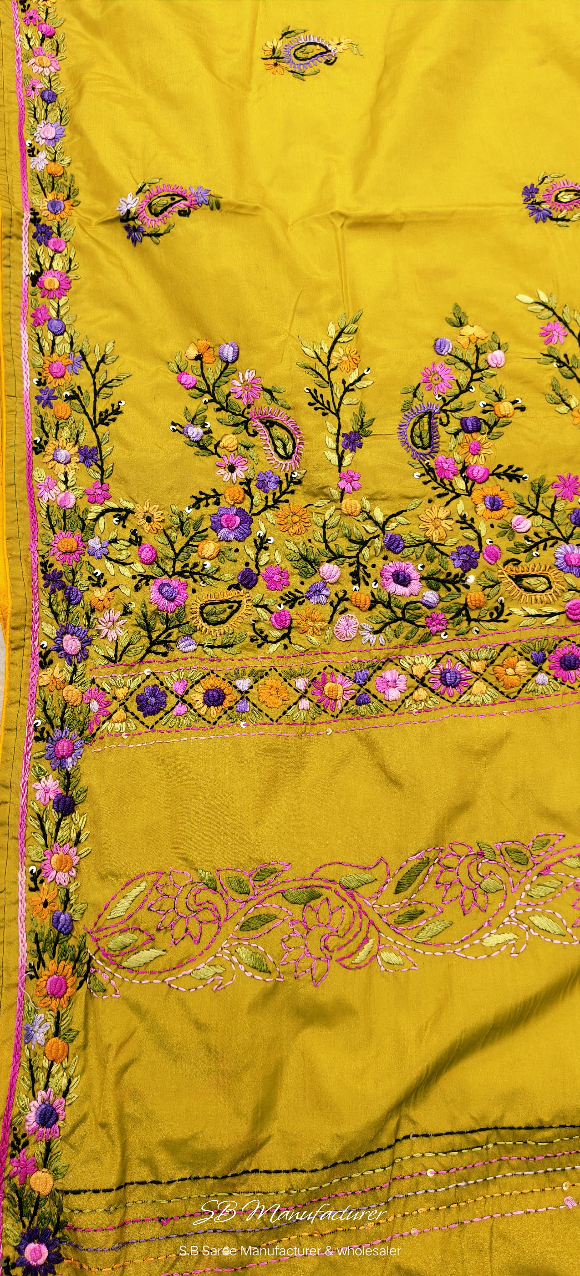 Hand parsi work on blended Bangalore silk saree boutique collection - Boutique saree