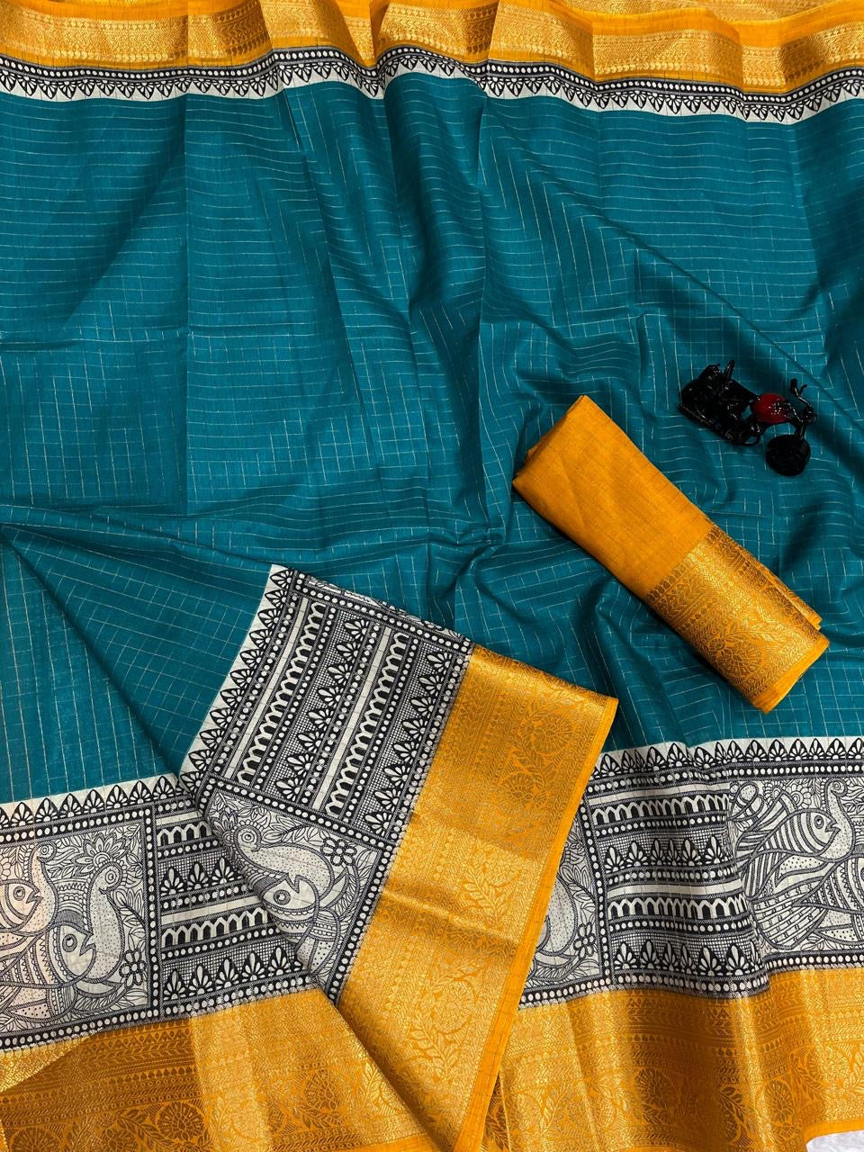 Dola silk with double border zari check