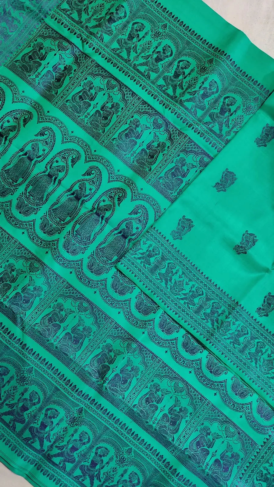 Baluchari silk saree of Bengal green colour