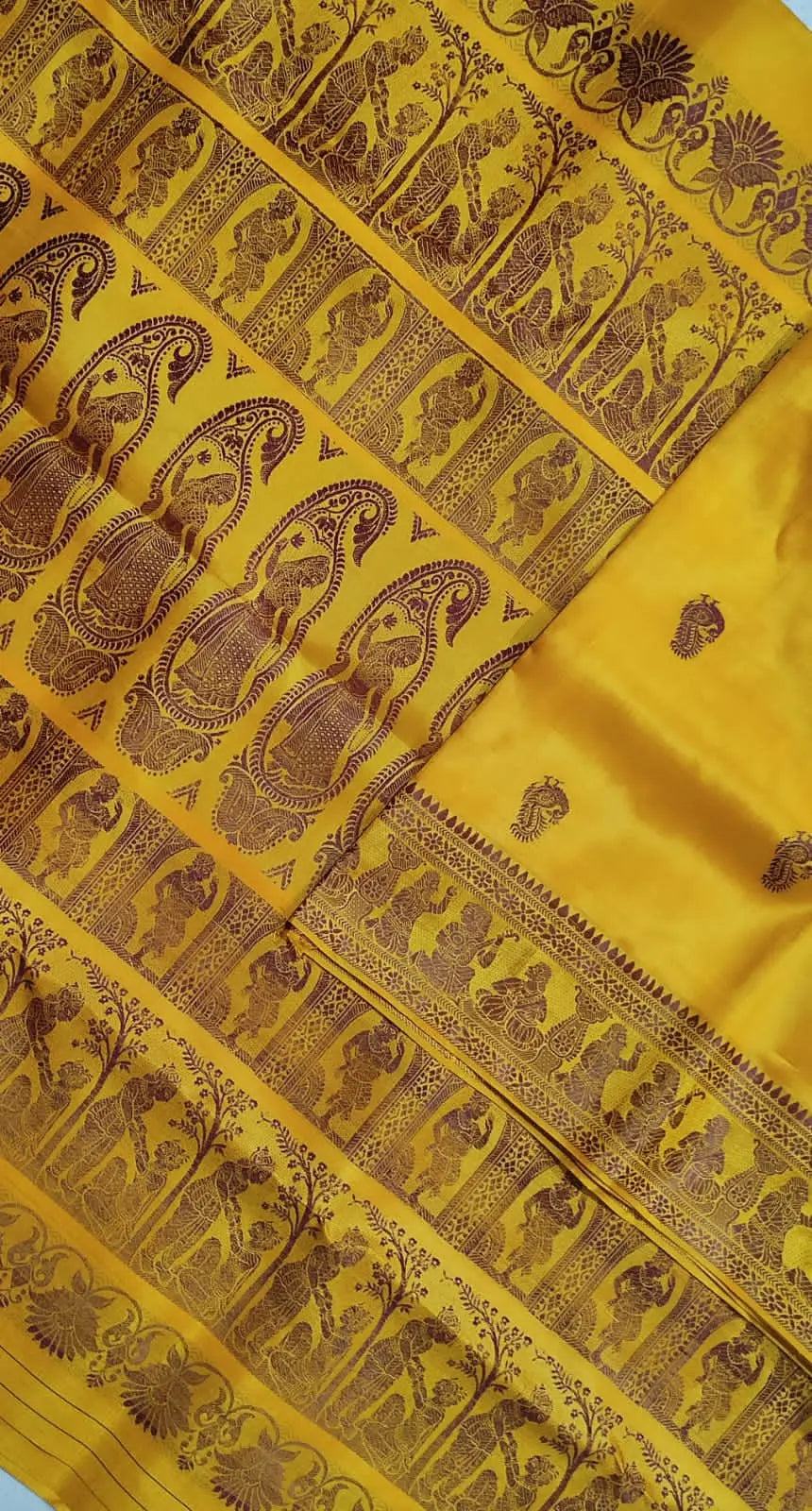 Baluchari saree yellow colour Bengal original