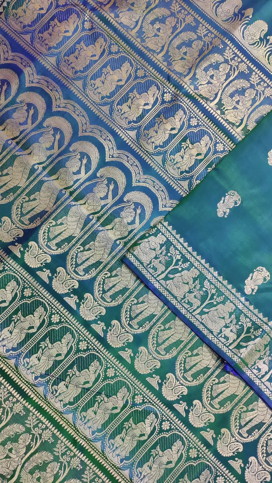Baluchari saree Bengal original double colour blue