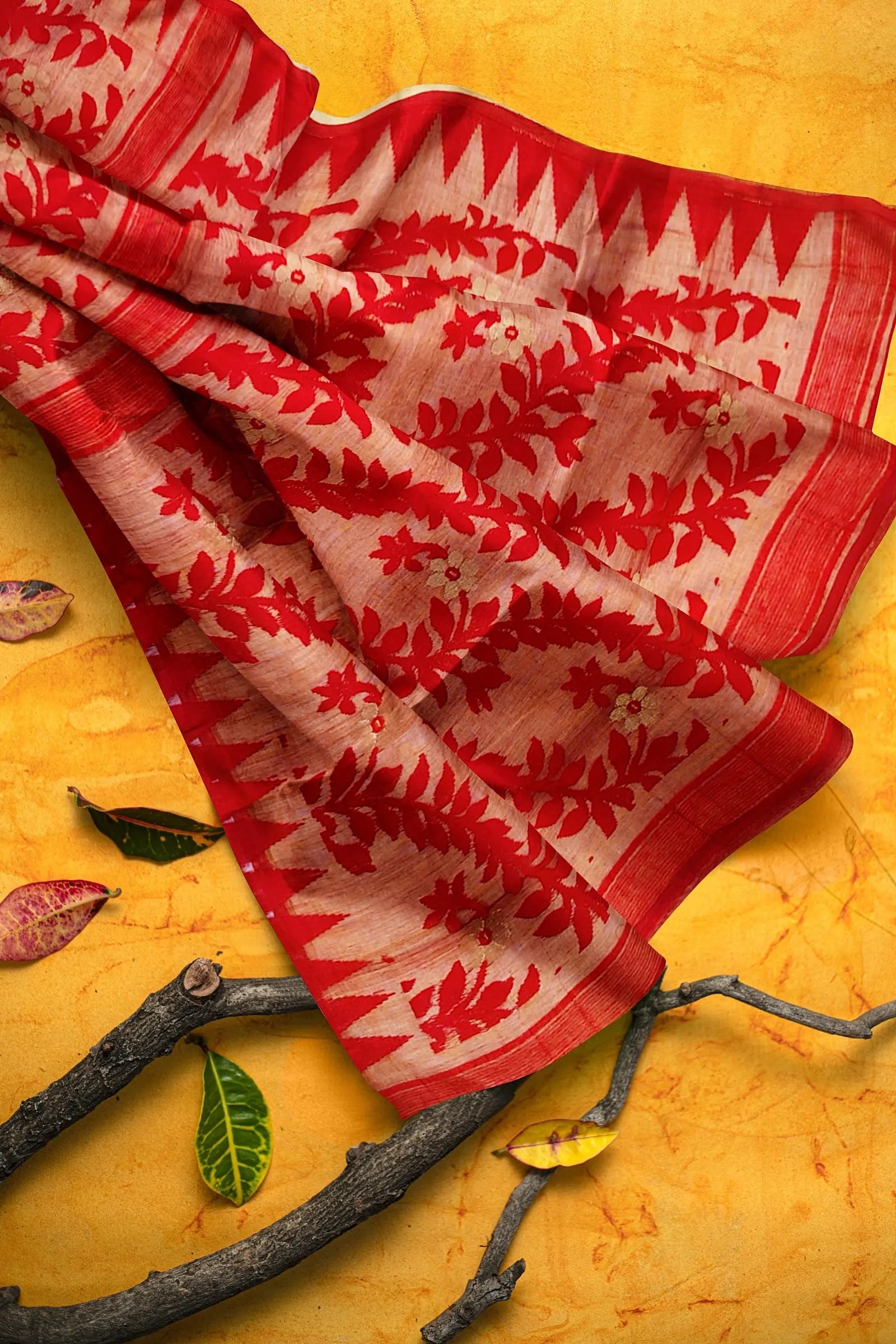 Bengal Dhakai jamdani saree (yellow red) My Store