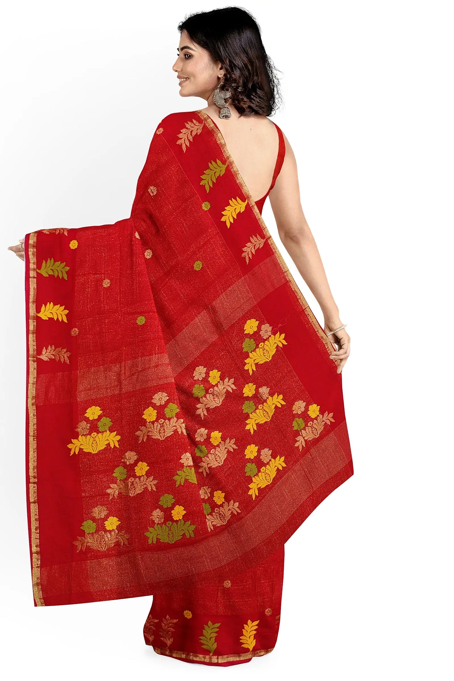 Cotton Banarasi saree red colour