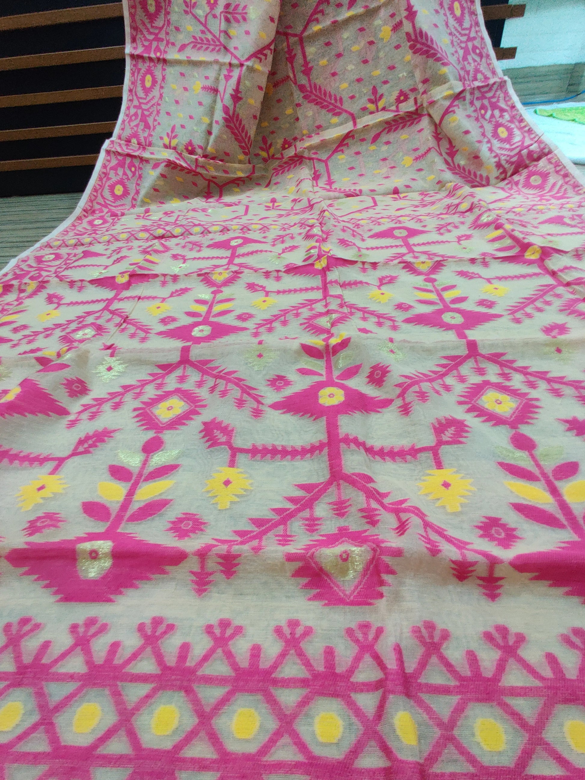 Resham soft dhakai jamdani pink colour
