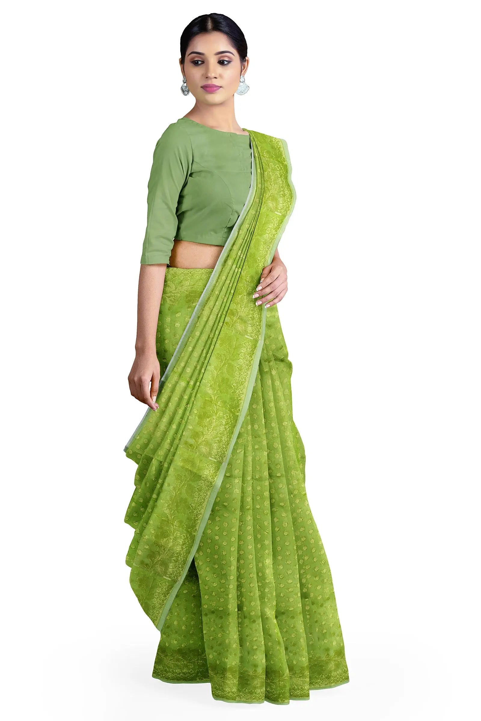 Bengal soft dhakai Jamdani Nayantara Green