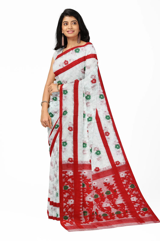 Bengal soft dhakai Jamdani Rupkotha White Red