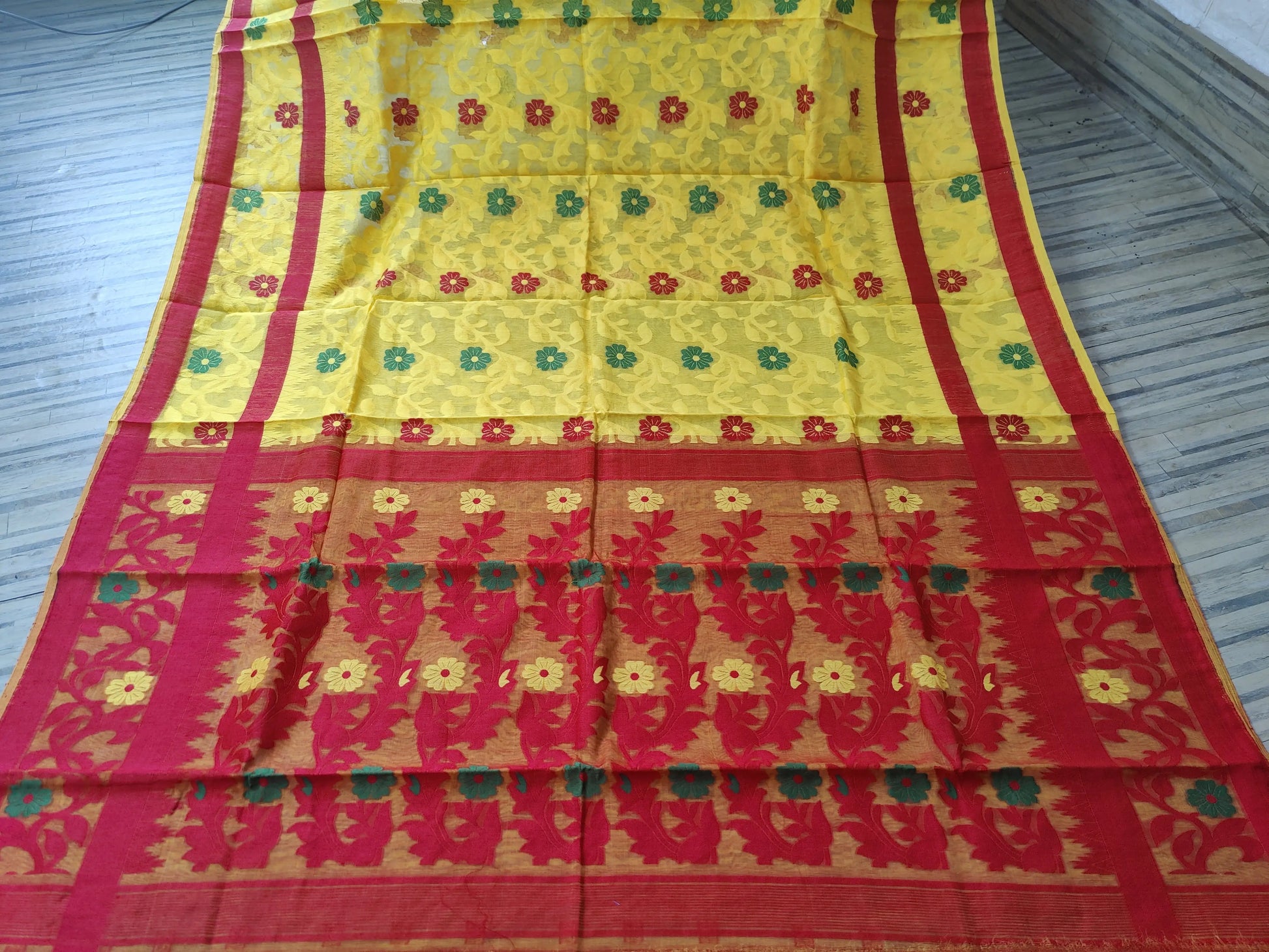 Bengal soft dhakai Jamdani Rupkotha Yellow Red