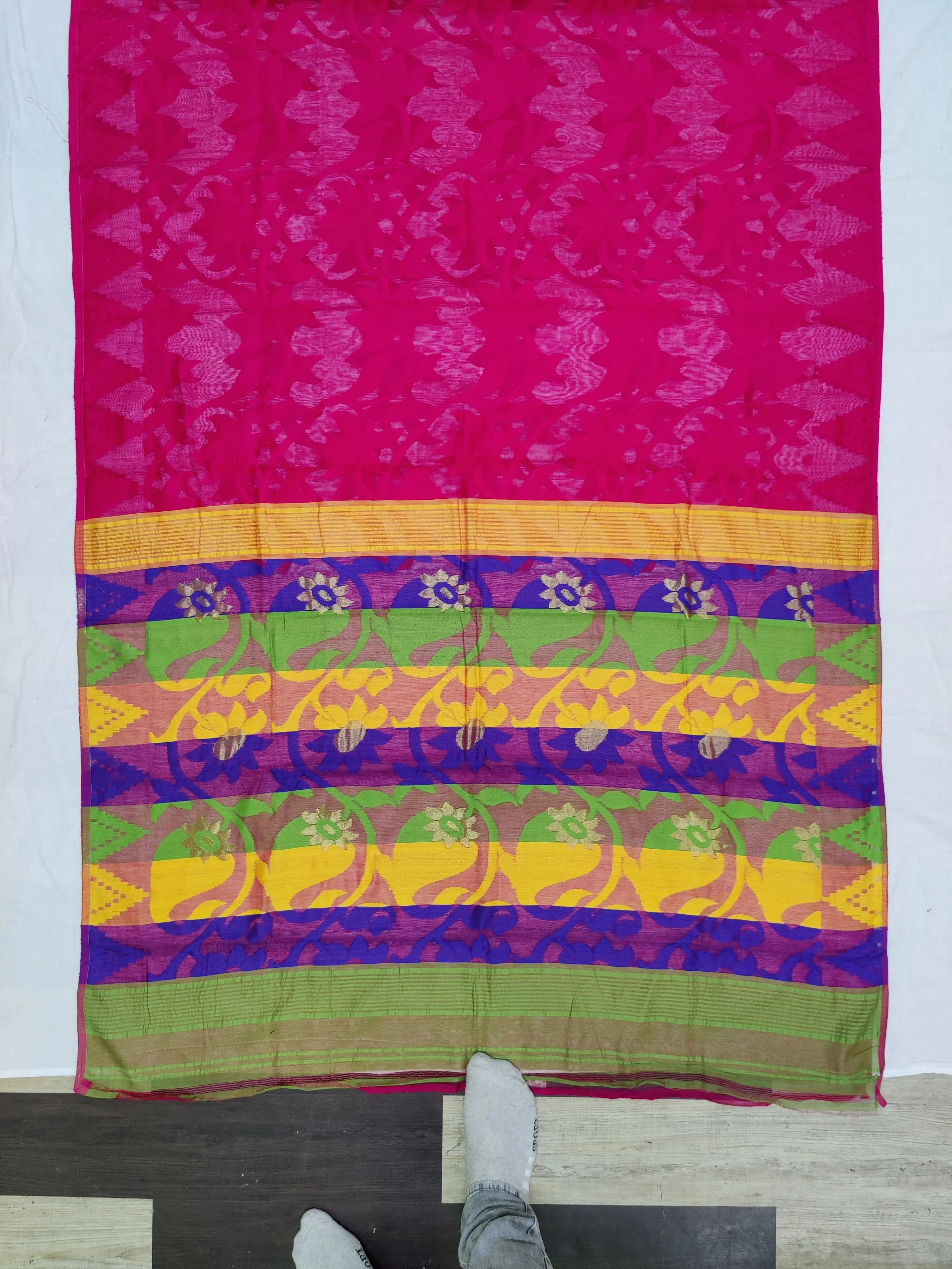 WHITE & RED TANT Hand Woven Cotton Handloom bengali Saree. - LAA CALCUTTA -  3914647