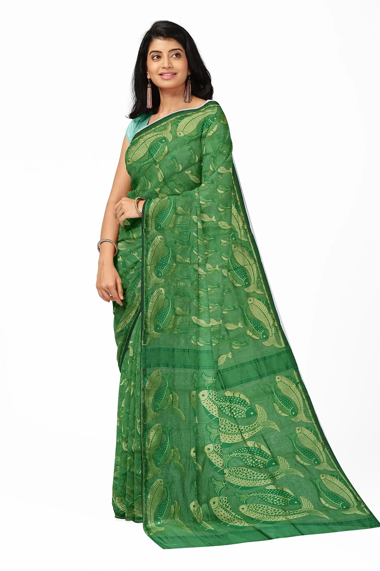 Bengal Jamdani Fish Green