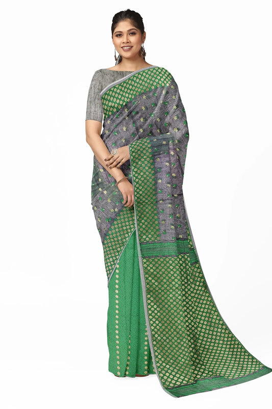 Bengal Jamdani Siuli Patli Pallu Green