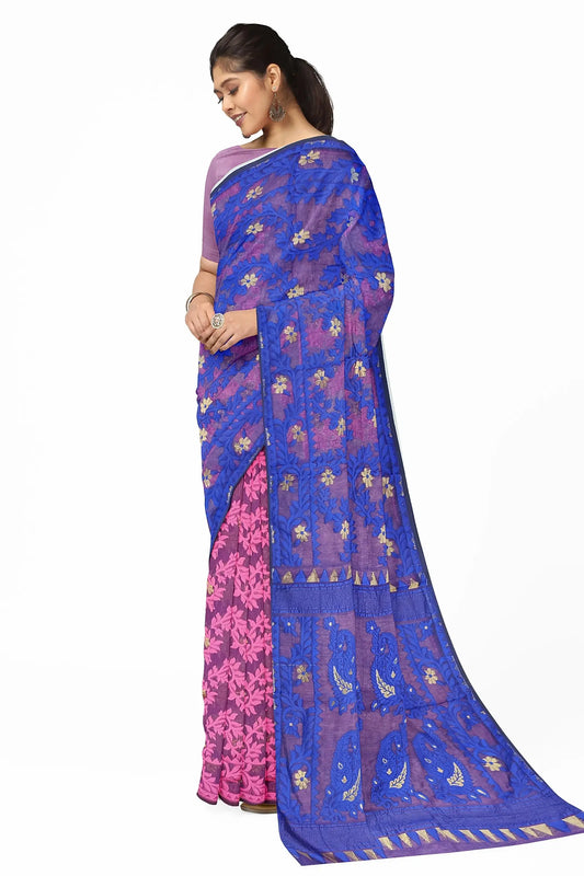 Bengal Kolka Jamdani Blue Pink