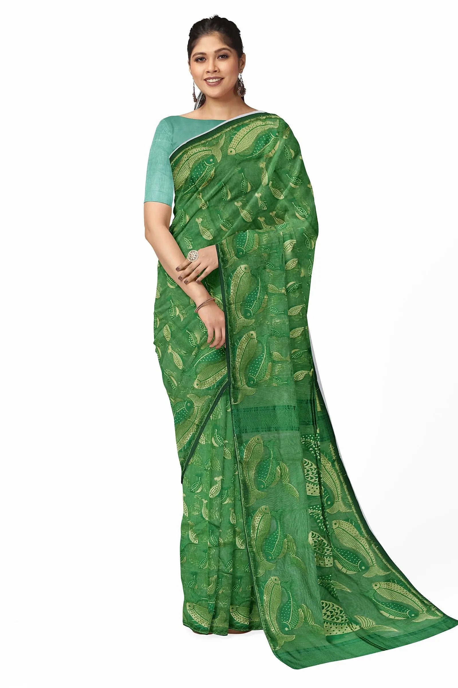 Bengal Jamdani Fish Green