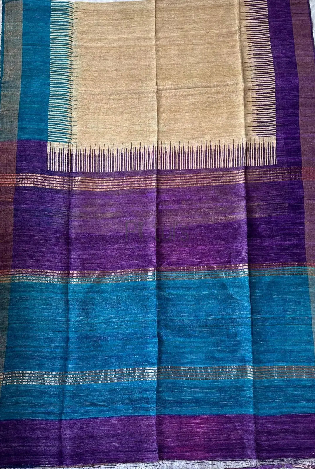 Block print tussar gicha silk saree silk mark certified Putul's Fashion