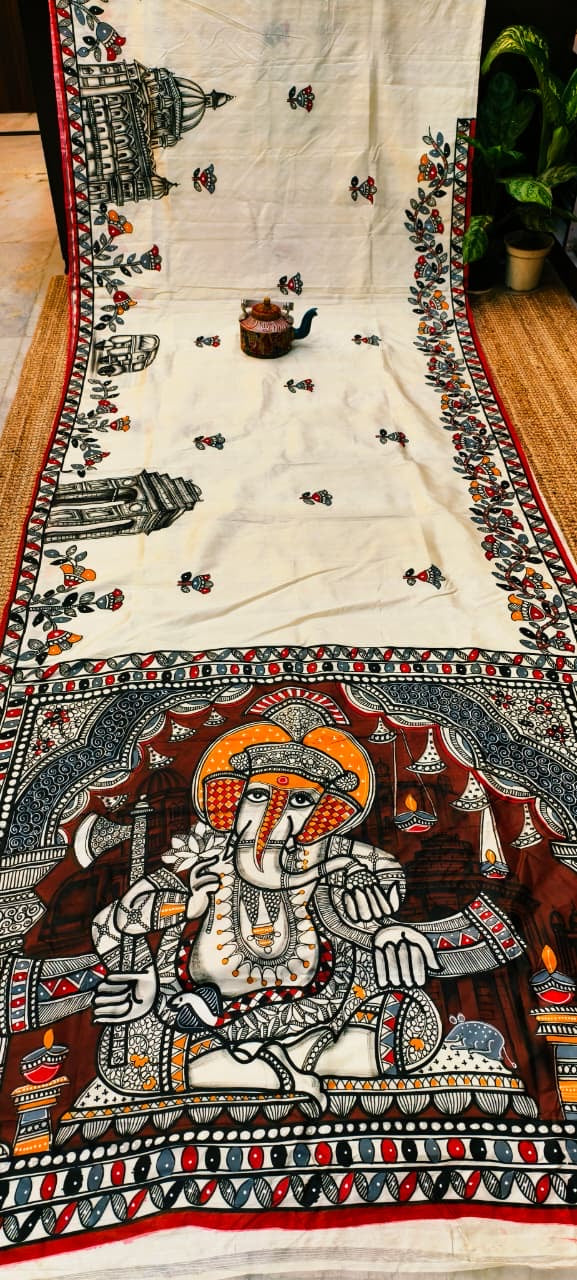 Luxury collection of hand patochitra work on Mulberry Bishnupur katan silk