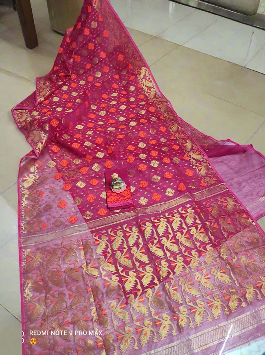 Red and Gold Dhakai Jamdani Saree by Putul's Fashion