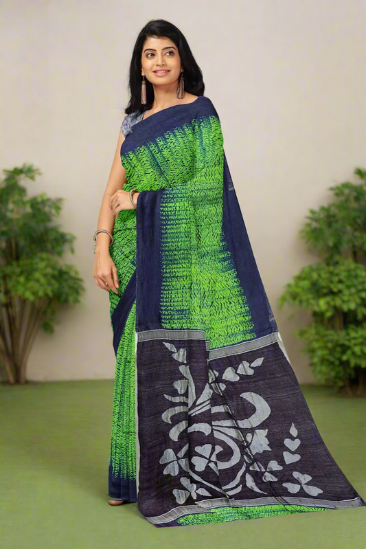 Green coloured shibori motka silk saree