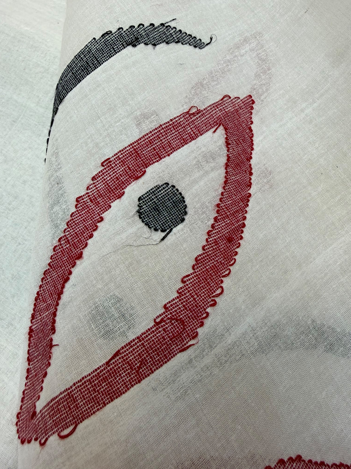 Puja special white red cotton tant jamdani saree needle work