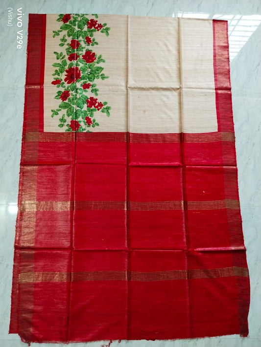 Tussar gicha block printed saree