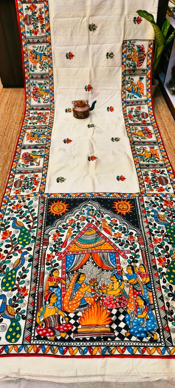 Luxury collection of hand patochitra work on Mulberry Bishnupur katan silk