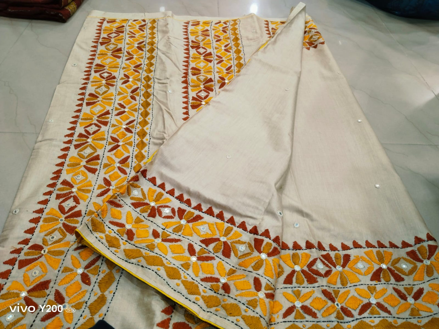 Kathiya work on Gachi tussar saree//Silk mark certified