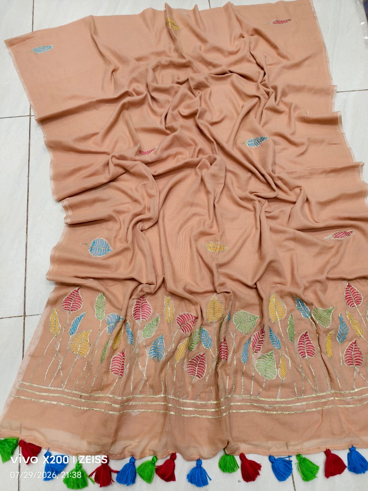 Hand Embroidered Mul Cotton Saree