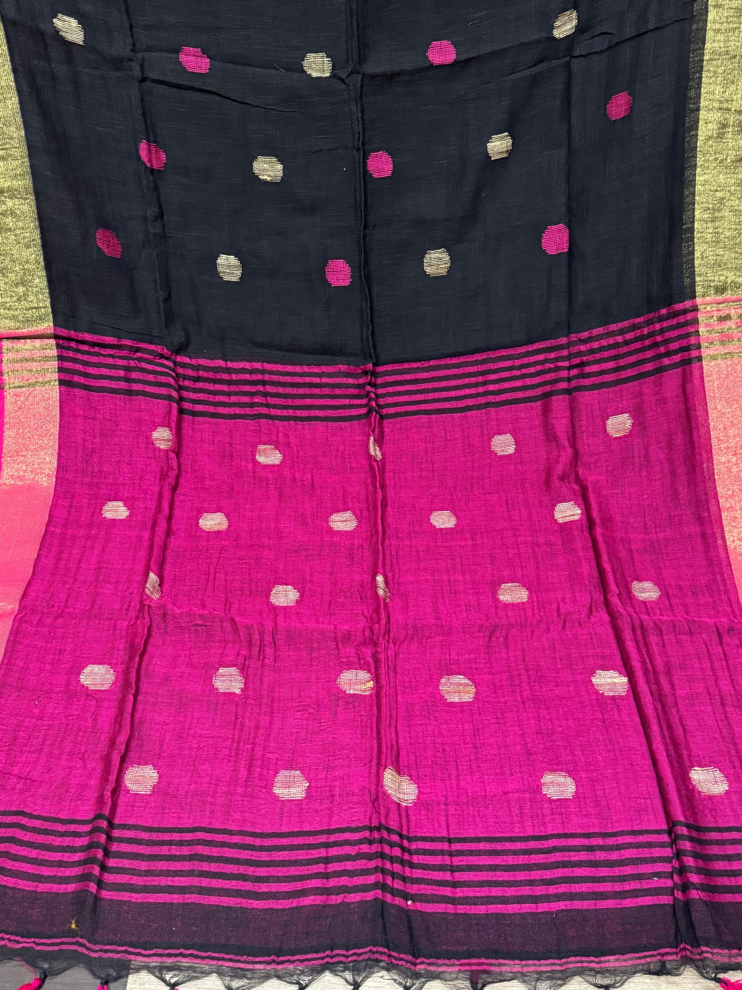 Khadi ball motif saree black rani