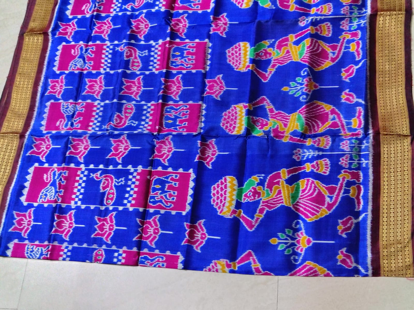 Royal Blue Subh-Vivah Welcome Sambalpuri Mulberry Khandua Silk Saree