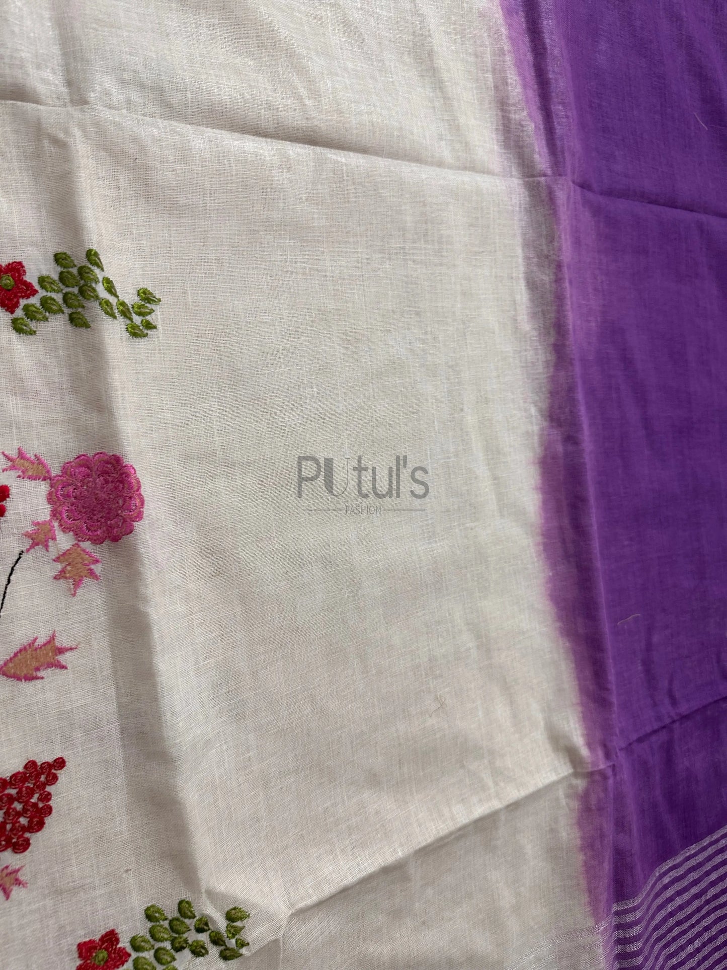 Computer embroidery on majestic Linen saree Super soft quality Putul's Fashion
