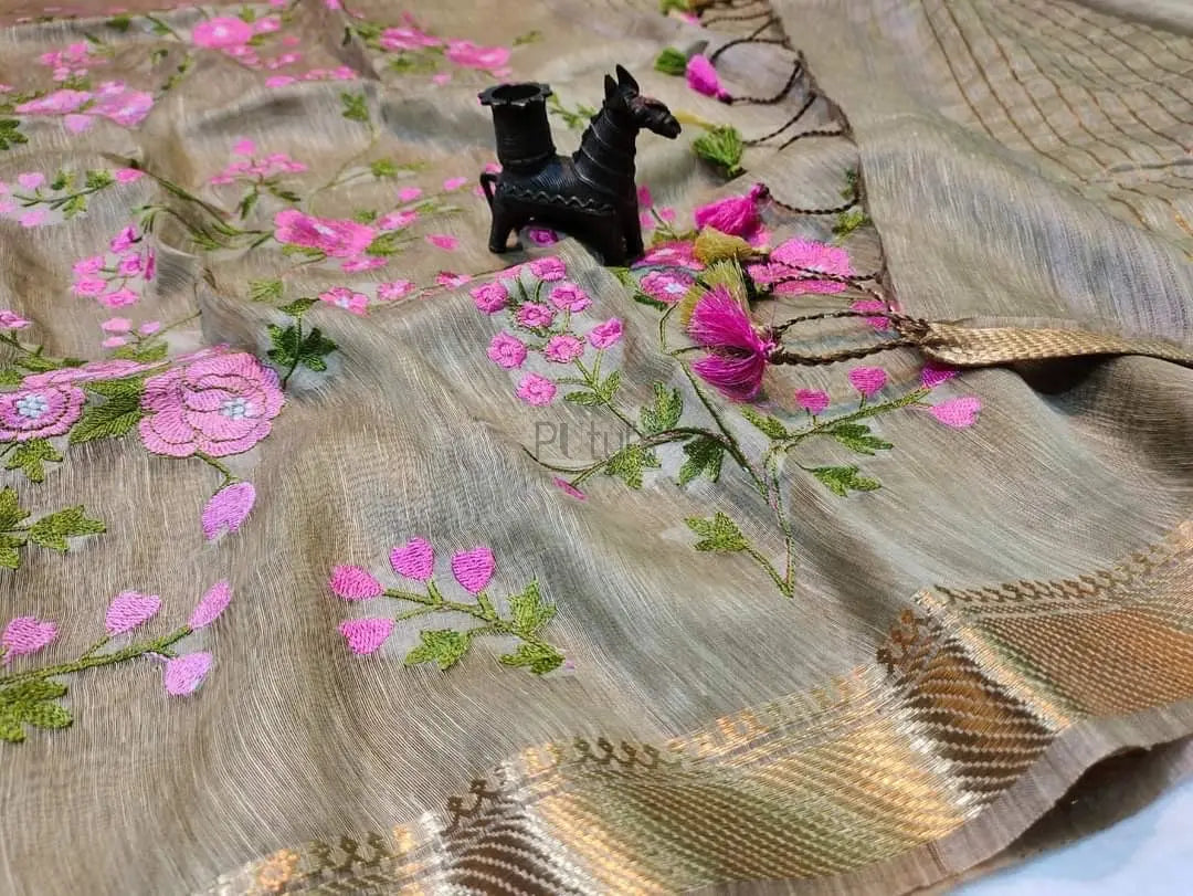 Computer embroidery work on kota linen saree Putul's Fashion