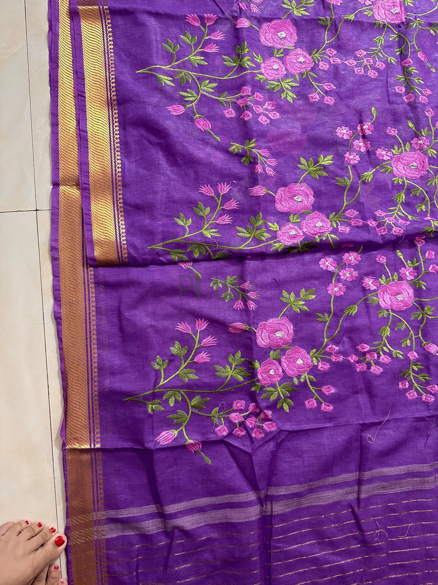 Computer embroidery work on kota linen silk saree Putul's Fashion