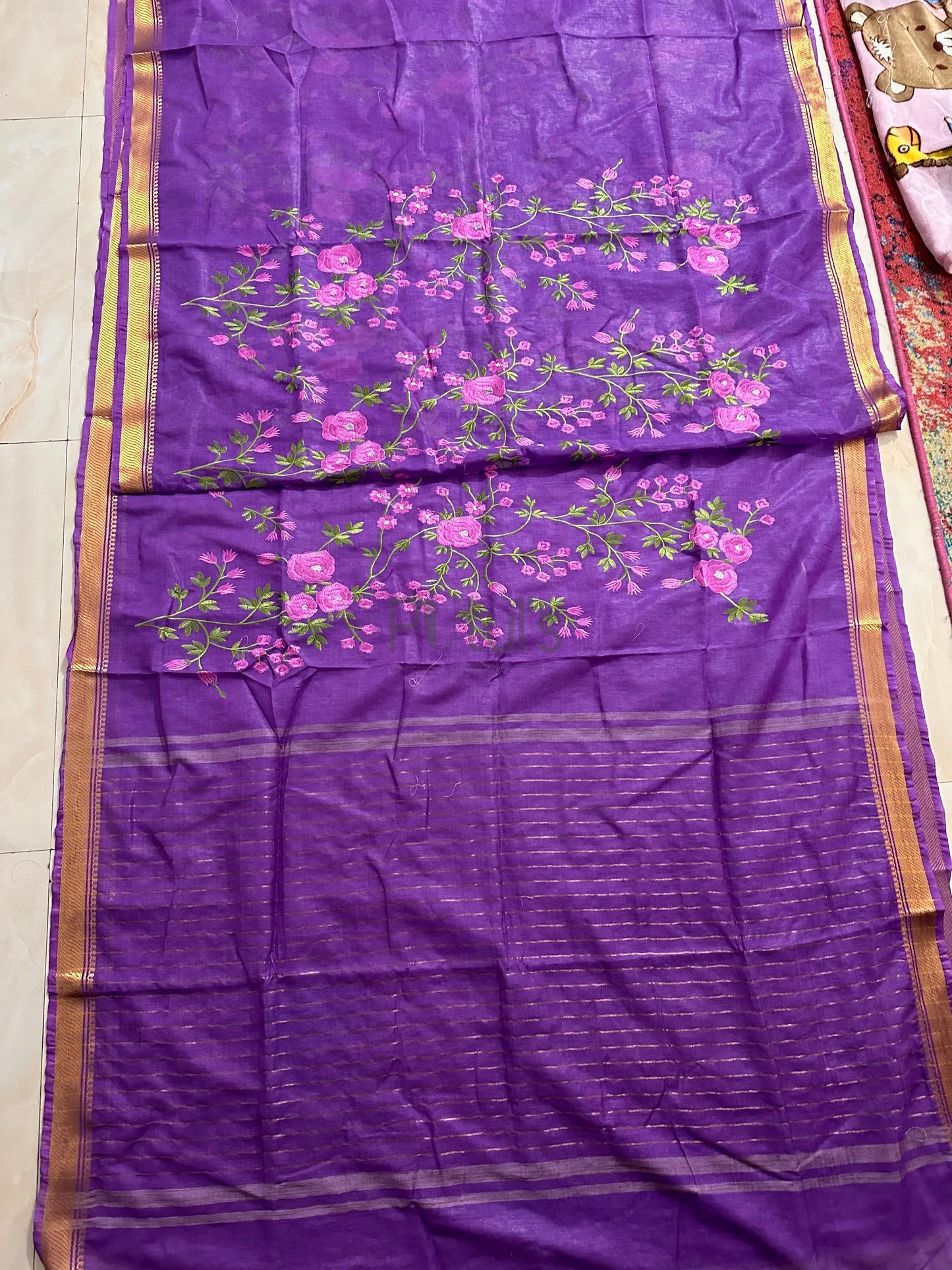 Computer embroidery work on kota linen silk saree Putul's Fashion