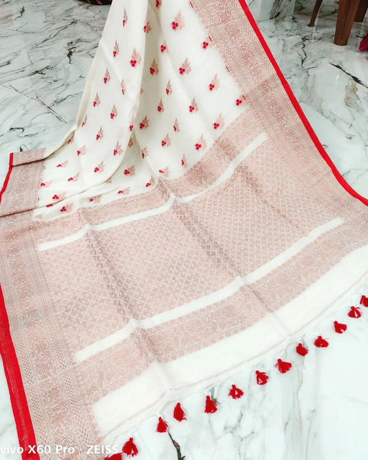 Cotton banarasi white and red My Store