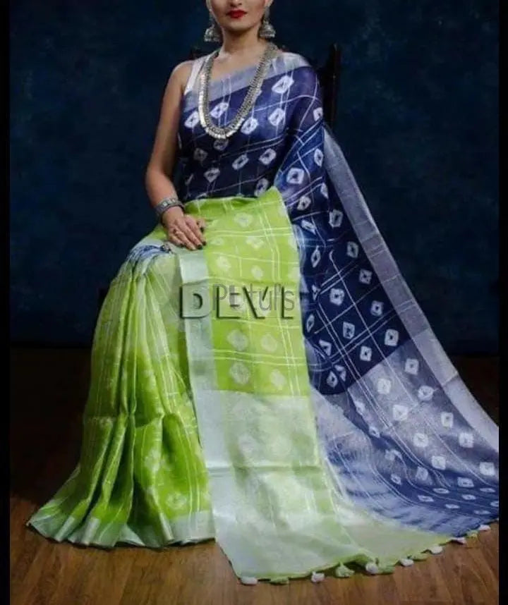 Cotton linen zari border saree Putul's Fashion