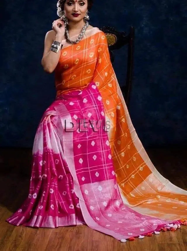 Cotton linen zari border saree Putul's Fashion
