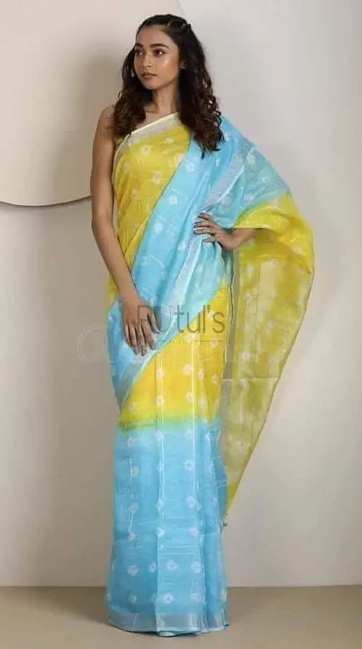 Cotton linen zari border saree Putul's Fashion