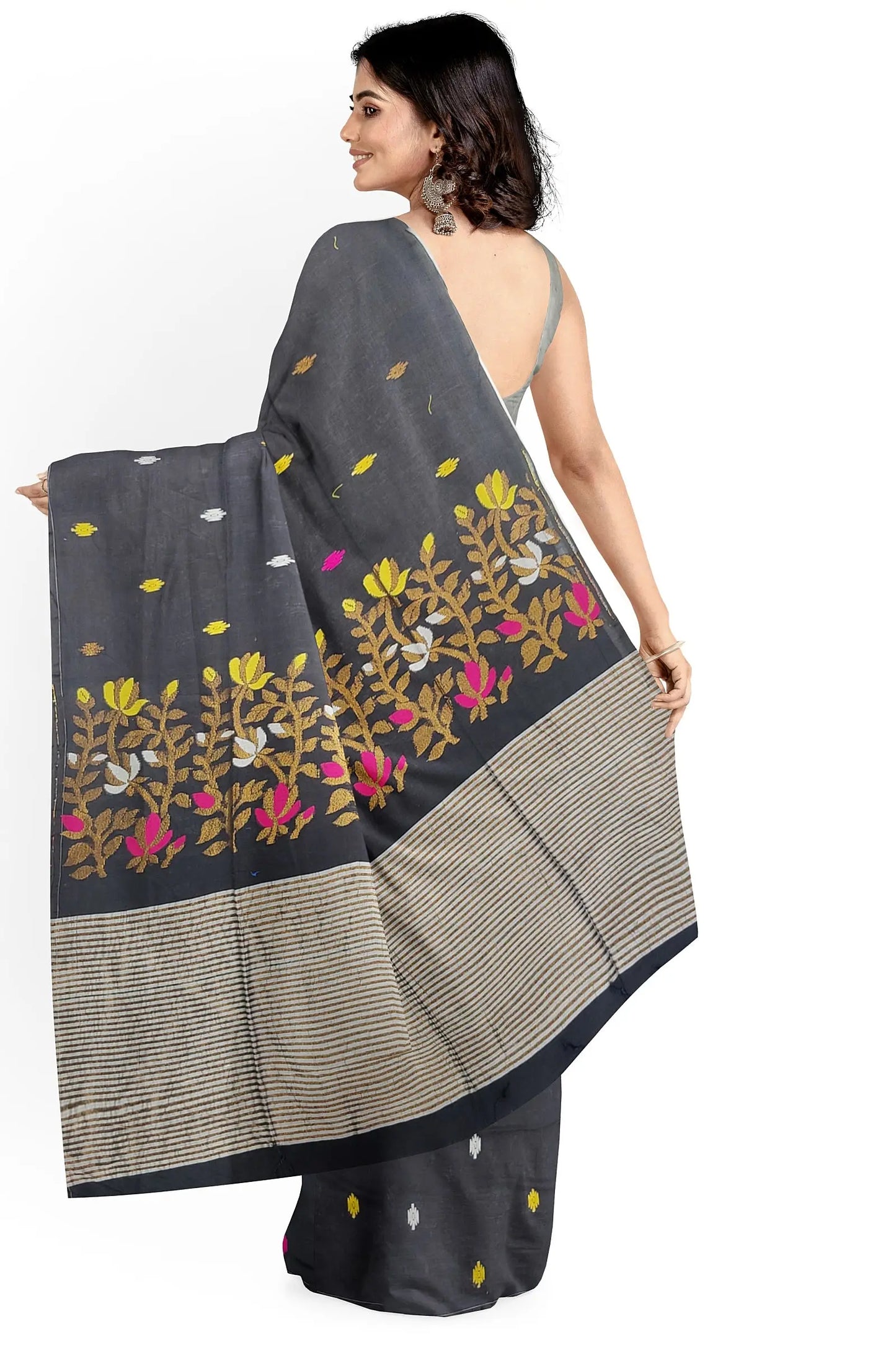 Black handloom Cotton saree Putul's fashion