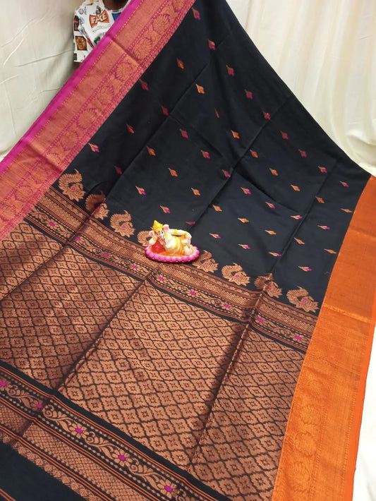 Cotton mercerized black saree Putul's fashion