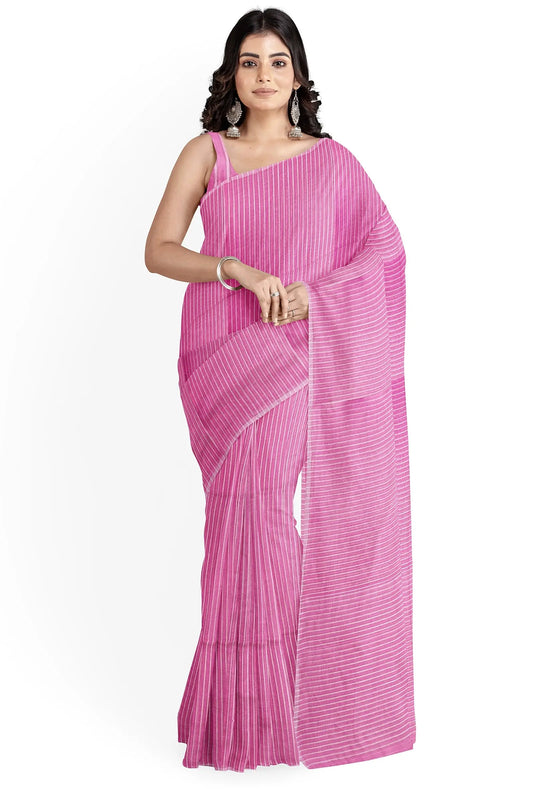 Cotton saree mini checks baby pink Putul's fashion