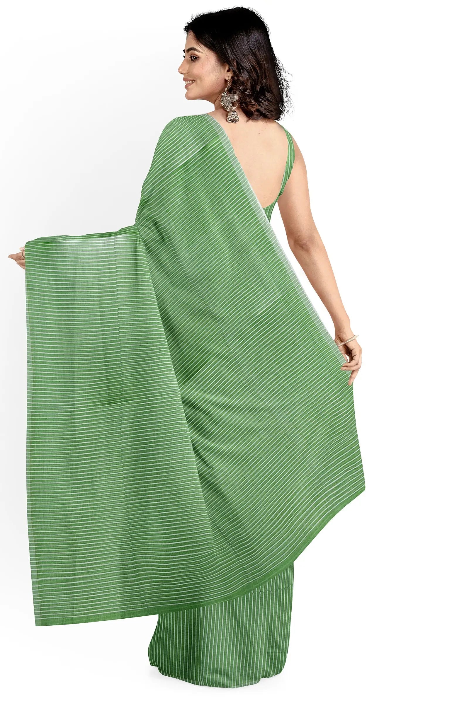 Cotton saree mini checks leafy greeen Putul's fashion