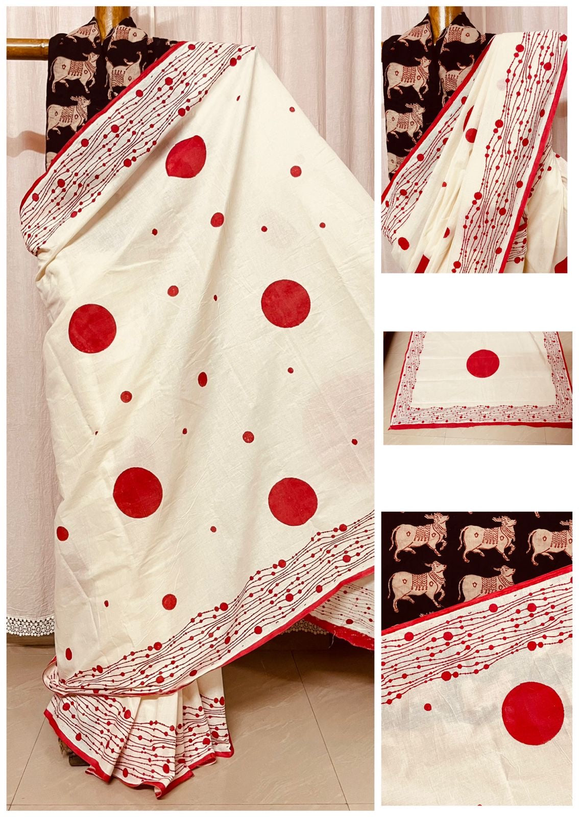 Block print cotton saree Bindi saree